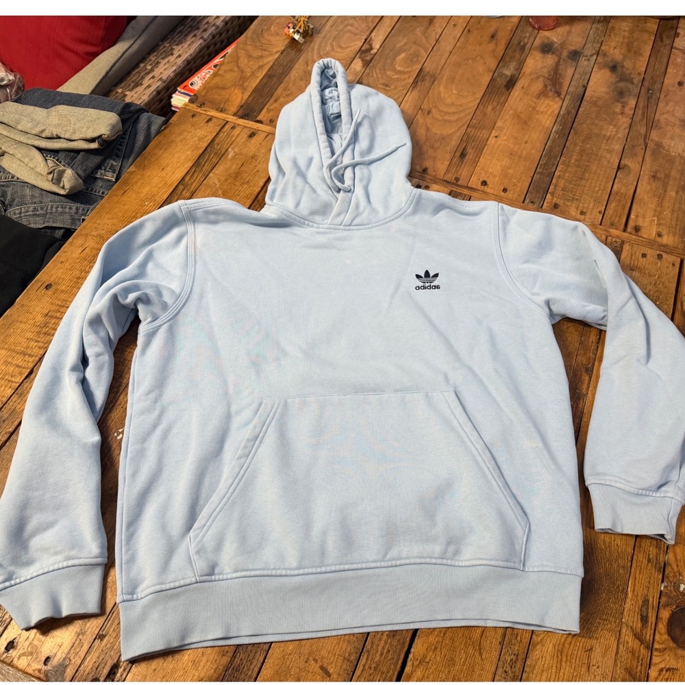 Adidas Originals Mens M Blue Trefoil Hoodie Pullover Y2K Streetwear Retro